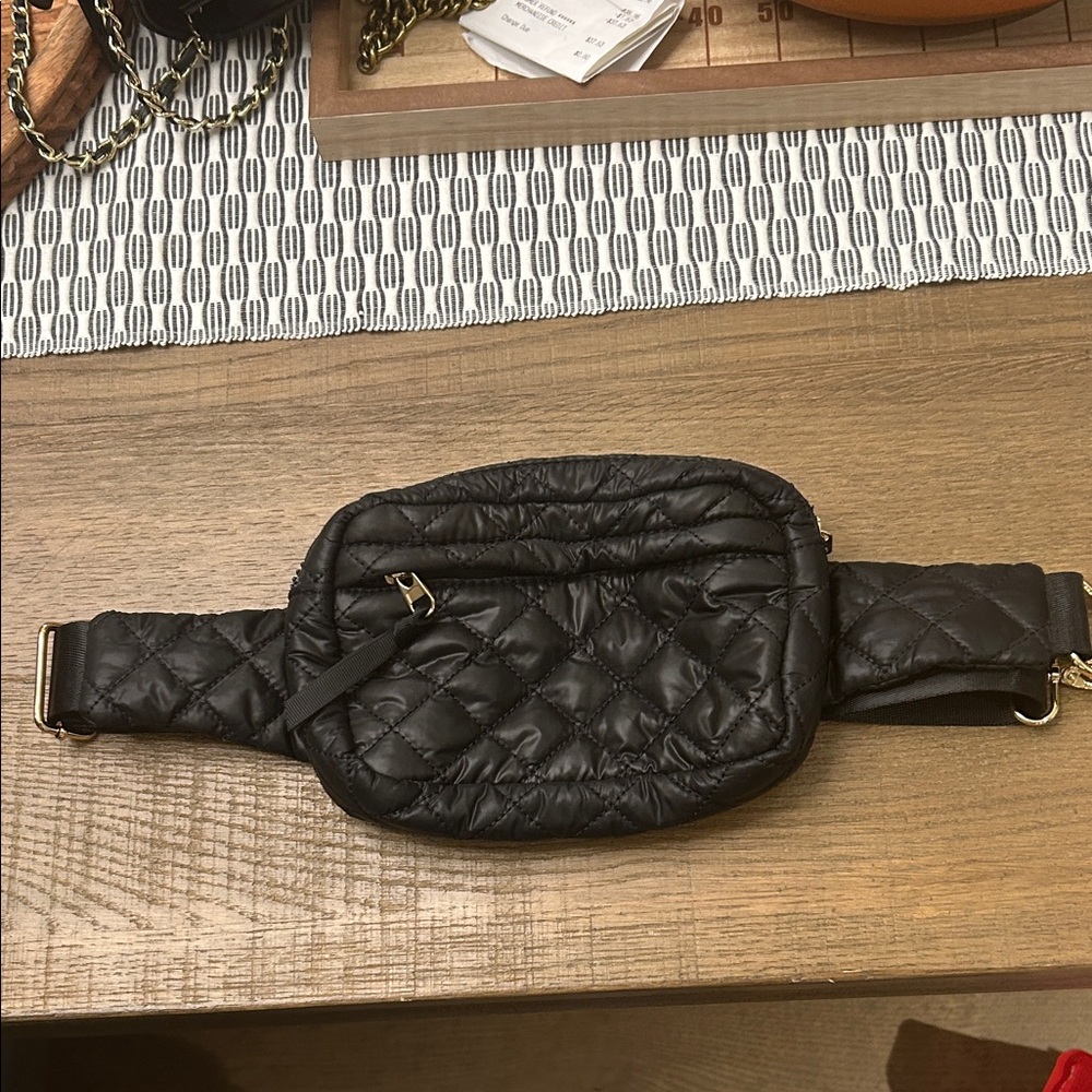 Black Quilted Belt Bag